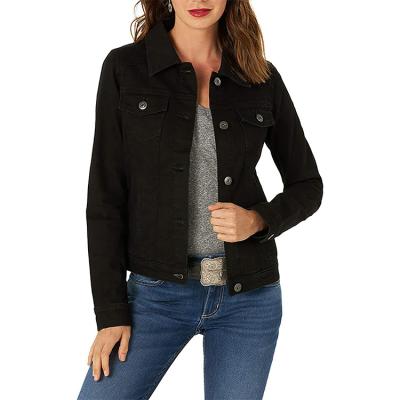 China Women's Lattice Jacket Ladies Denim Jacket Retro Stretch Workable Autumn Black Denim Women's Spring Jackets for sale