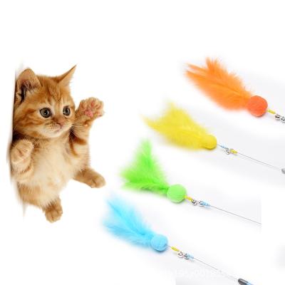 China Spring Viable Wire Feather Cat Teasing Stick, Cat Toy Pet Plush Ball with Feather Bell Cat Ball Stick Pet Teasing Supplies for sale