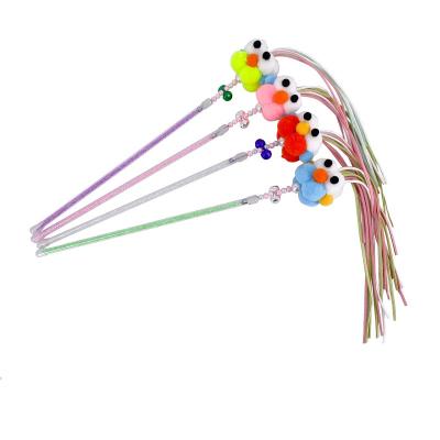 China Colorful Viable Stick Amazon Cat Stick Tassel Feather Bell Cat Toy Pet Plush Ball For Wholesale for sale