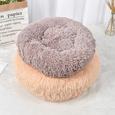 China Wholesale New Travel Creativity Round Solid Color Dog Cat Bed Plush Sleeping Cat Warm Bed for sale