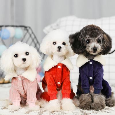 China Viable Corduroy Dog Clothes Owl Printing Cat Clothes Autumn and Winter Plus Velvet Pet Clothes for sale