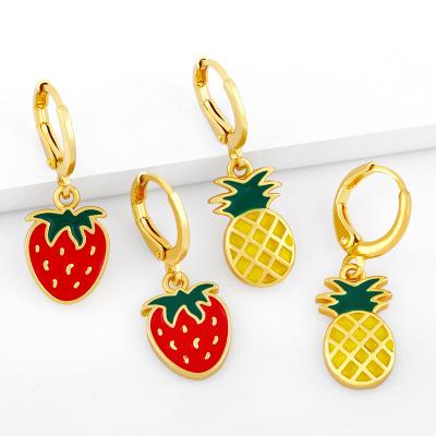 China Hot Sale Fashionable Cute Pineapple Women's Earrings Lovely, Cute Girls Fruit Fruit Summer 18k Gold Drop Earring for sale