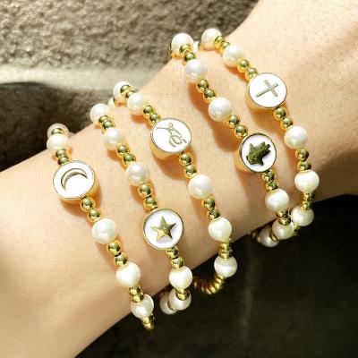 China Environmentally Friendly Star Cross Moon Bead Style Statistical Institute Simple Design Elastic Bracelet for sale