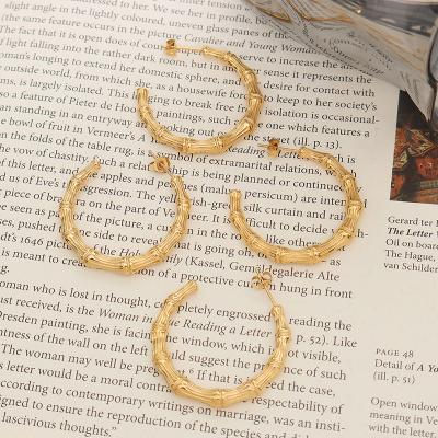 China Hot Selling Personalized Vintage Stainless Steel Jewelry 18K Gold Plated Oversized Bamboo Hoop Earrings for sale