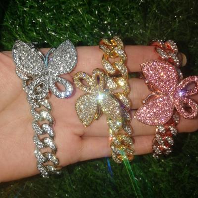 China Hiphop Drop Shipping Colorful Micro Paved CZ Hip Hop Bling Bling Butterfly Bracelet Women for sale