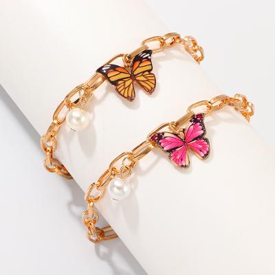 China Hiphop Fashion Rap Personalized 18K Gold Chunky Chain Colorful Butterfly Copper Bead Bracelets For Women for sale