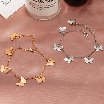 China 18k Gold Hiphop Chain Butterfly Charm Cute Animal Pendant Bohemian Bracelet Silver Gold Butterfly Bracelet for sale