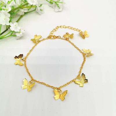 China Wholesale Hiphop Jewelry Stainless Steel Butterfly Charm Anklet Chain Gold Chain Link Anklet for sale