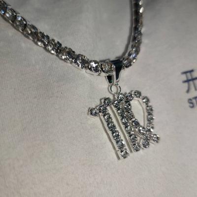 China Zodiac Initial Silver Sign Necklace Zodiac Hiphop Jewelry Pendant Necklace For Women Men for sale