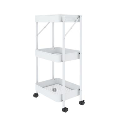 China Modern 3-Tier Folding Cart With Four Wheels Storage Rack Space Saver Organizer for sale