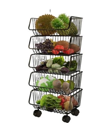 China Hot Sale Modern 5 Layer Floor Fruit Vegetable Storage Basket Metal Bedroom Toys Storage Rack Kitchen Organizer for sale