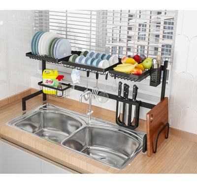 China Modern Adjustable Stainless Steel Dish Drainer Rack Kitchen Over The Sink Dish Drying Rack for sale