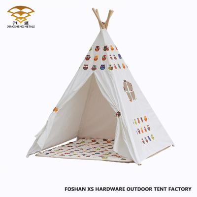 China Portable Wooden Pole Tent Cotton Canvas Cartoon Printing Kids Teepee Tent For Children for sale