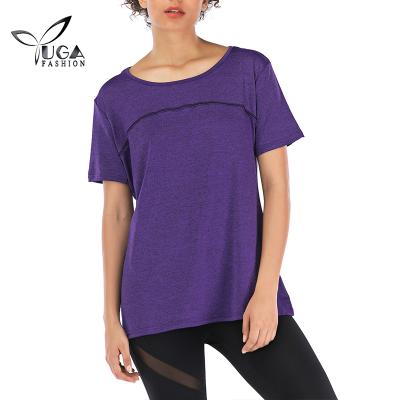 China Ladies Breathable Loose Workout Fitness Short Sleeve Shirts Spandex Women Back Hollow Out Round Neck Yoga Gym Tops T-Shirt for sale