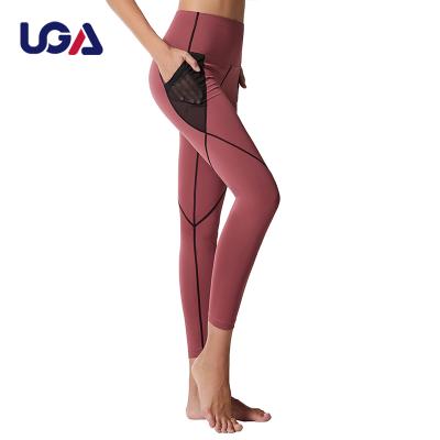 China Hot Sales Breathable Ladies Girls Mesh Color Yoga Dance OEM ODM Gym High Waisted Training Tights Pocket Sheer Leggings Contrast for sale