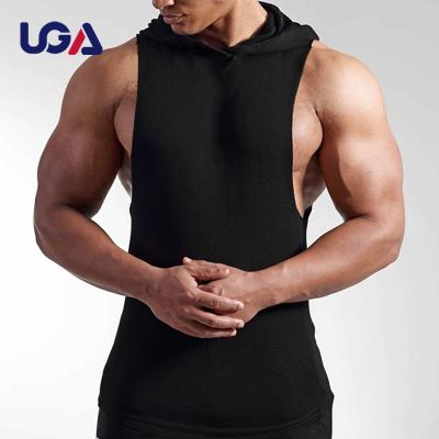 China Custom Cotton Black QUICK DRY Summer Muscle Men's Sleeveless Gym Fitness Stringer Vest Hooded Tank Top Poly Fitness Shirts Men for sale