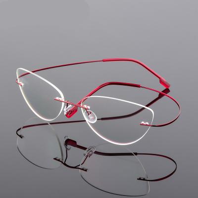 China For Reading Glasses Rimless Glasses Frame Cat Eye Screwless Eyewear Myopia Titanium Alloy Ultralight Glasses Frameless Optical Frame New for sale