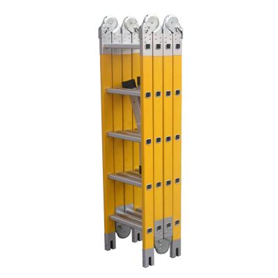 China Folding Ladders 2022 Newest 4 x 3 Multifunctional Fiberglass Ladder With Common Folding Step Ladder Universal Yellow Big Ladder for sale