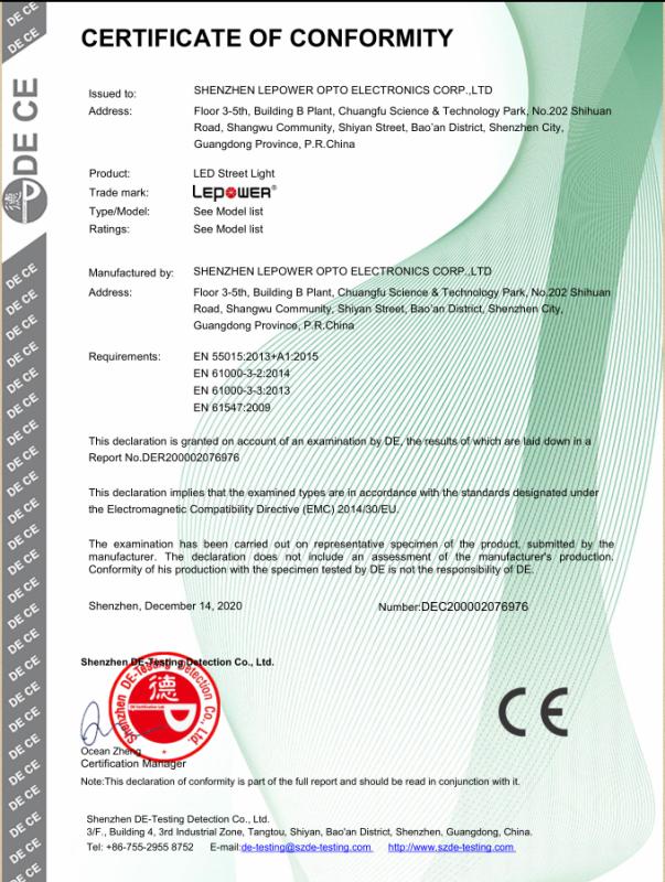 CE - Shenzhen Lepower Opto Electronics Corp., Ltd.