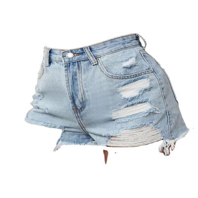 China Breathable hot sale raw edge ripped denim women denim shorts jeans factory custom wholesale fashion stretch washed ladies jeans short pants for sale