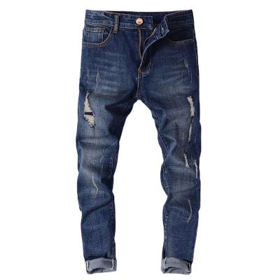 China Customized Dark Nostalgic Denim Straight Leg Zipper Hole Men's Breathable Self Crop Jeans for sale