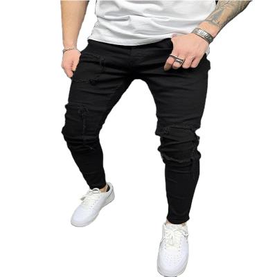 China New Breathable Custom Trend Autumn Winter Casual High Quality Tight Fit Ripped Zipper Washed Black Little Feet Stretch Jeans for sale