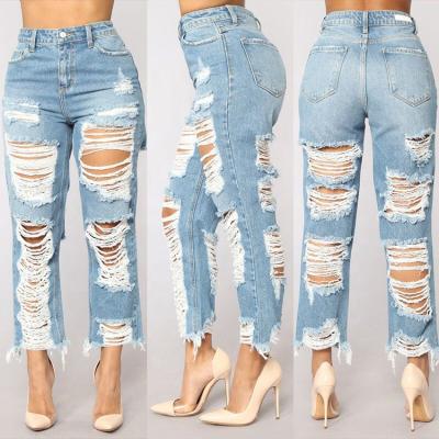 China Breathable DENIM Woman High Waist Ripped Distressed Destroy Jeans Boyfriend Jeans Women Soft Light Blue Pants for sale