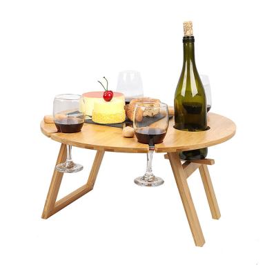 China Modern Outdoor Tables Original Wooden Folding Picnic Table With Glass Wine Rack Outdoor Wooden Wine Rack Table for sale