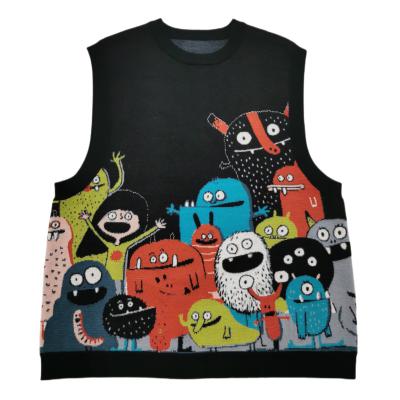 China Latest Design Custom Cartoon V-neck Sleeveless Anti-pilling Streetwear Shirt Sweater Vest Men for sale