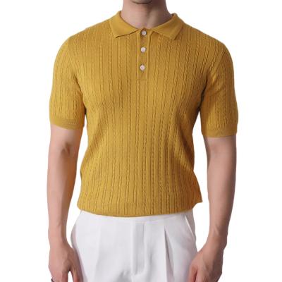 China Retro Design Mens Summer Twist QUICK DRY Cable Knit Solid Knit Polo Shirt T-Shirt for sale