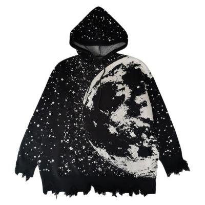 China Breathable Custom Oversized Broken Street Faux Stone Hiphop Bling Planet Heavy Sweater Hoodie for sale