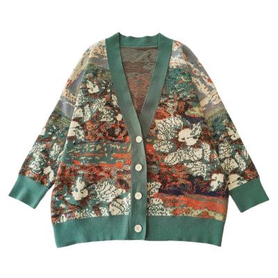 China Wholesale Anti-wrinkle golf casual knitwear flower cardigan sweater floral loose fit men for sale