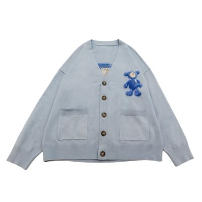 China Wholesale Summer Ultra Thin Cardigans Anti-wrinkle Unisex Soft Baby Blue Knit Bear Cardigan Sweater for sale