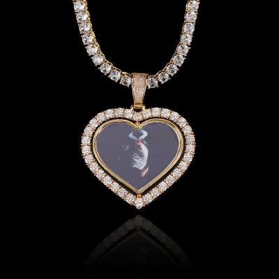 China BINSHUO Romantic Silver Cubic Heart Picture Necklace Medallions Photo Zircon Color Pendant Necklace for sale