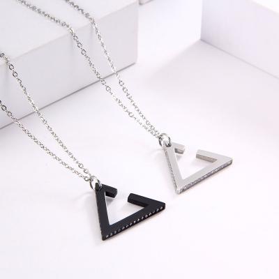 China Fashion Titanium Steel PVD Triangle Pendant Zircon Inlaid Plain Necklace For Men for sale