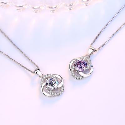 China Romantic 925 Sterling Silver Necklace. New Women Fashion Jewelry Zircon Four Leaf Clover Flower Neck Pendant for sale