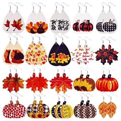 China 2021 TRENDY New Arrival Jewelry Drop Leather Pumpkin Maple Leaf Halloween Earrings Gifts For Girls for sale