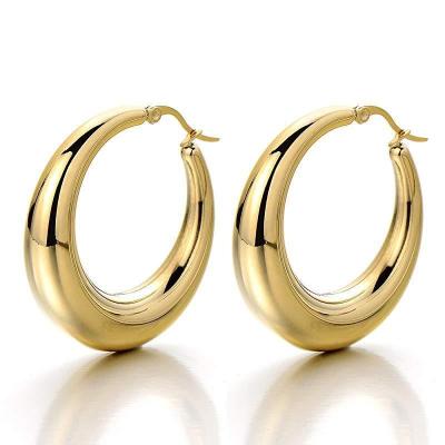 China Direct sales of new stainless steel hollow crescent earrings 18K gold earrings ring smooth FASHIONABLE jewelry manufacturers for sale