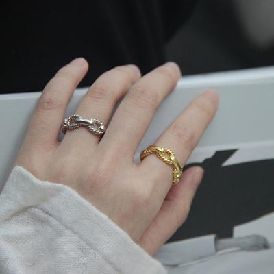 China FASHION Statement Rings Irregular Hammered Circle Ring Women Finger Ring Hollow Shaped Chunky Chain for sale