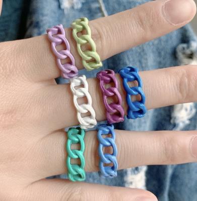 China FASHIONABLE Chain Opening Neon Colorful Chunky Link Finger Rings Personality Metal Adjustable Ring for sale