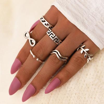 China BINSHUO CLASSIC Return to Ancient Silver Alloy Fashion Rings Geometric Open Ring 6 Piece Silver Ring Designs for Girl for sale