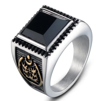 China BINSHUO FASHIONABLE Stainless Steel Jewelry Gold and Silver Anchor Logo Ring Vintage Men's Black Zircon Ring for sale