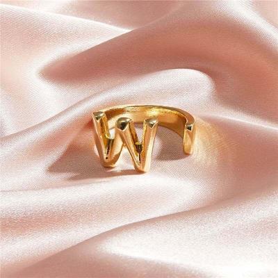 China FASHIONABLE Design Ring New Simple Gold Plated Finger Initial Letter Adjustable Open Ring for sale