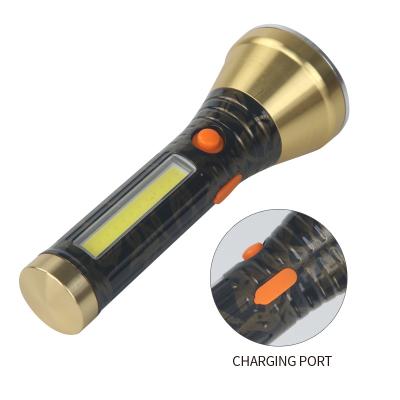 China Camping Led Emergency Portable Rechargeable Light With Cob Side Light Flashlight for sale