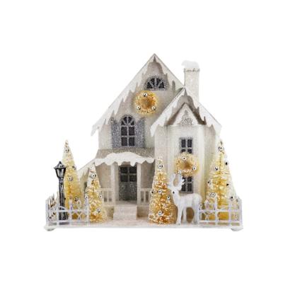 China Beautiful New Design Colorful Outdoor Christmas Decorations LED Lights Village House Ornament Gift Figures Paper Opens Xmas Room Decor for sale