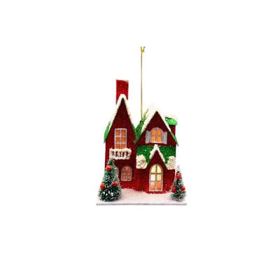 China Festival Stuff Colorful Country Church House Decoration Christmas Village Christmas House Table Top Paper Lighted Decor for sale