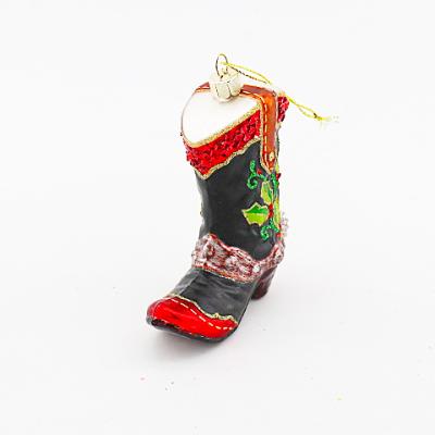 China Chimera Holiday Decorate Handmade Black Shoes Boots Decoration Cool Fashion Hanging Glass Christmas Tree Ornament Cheap for sale