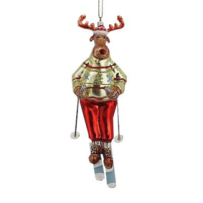 China Xmas Skiing Elk Deer Deer Animal Glass Ornament Figure Kids Christmas Gifts Outdoor Decoration Animal Christmas for sale