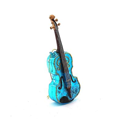 China Original Bauble Glitter Music Guitar Blue Christmas Party Ornament Xmas Tree Decoration Wholesaler Sublimation Hand Blown Glass Gift for sale