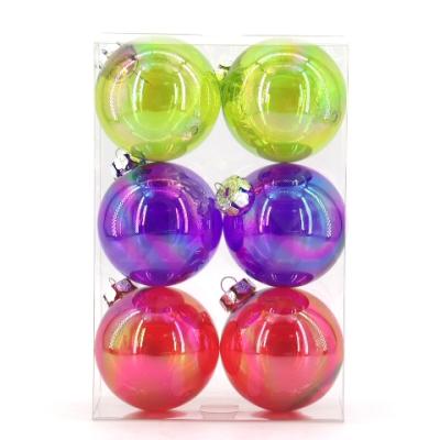 China 6Pcs Decoration Pet Ornaments Boxed Colorful Clear Design Hanging 8Cm Glass Ornaments Balls Decorative Christmas Baubles for sale